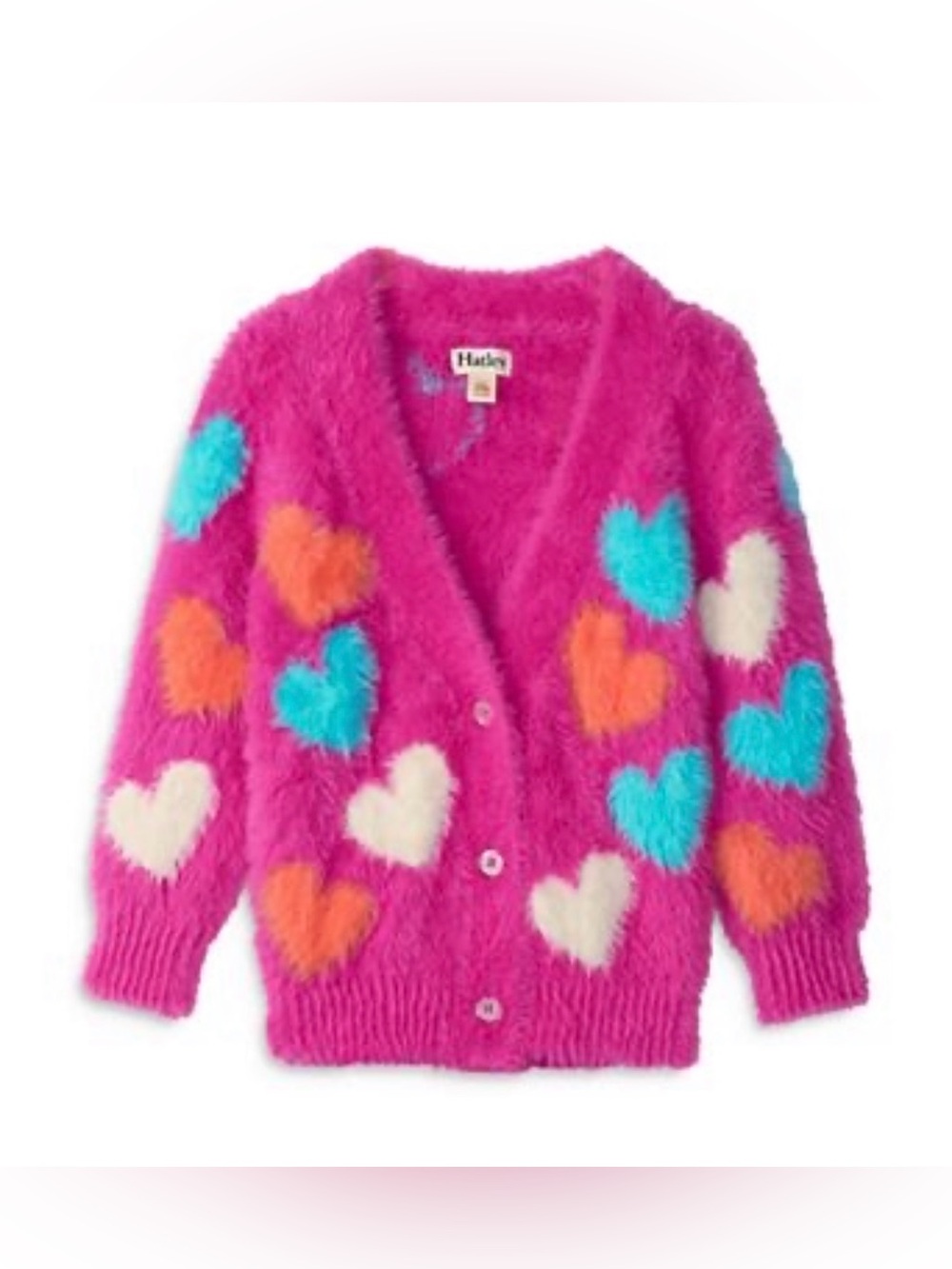 Hatley Girls jumbo hearts furry cardigan sweater size 10
